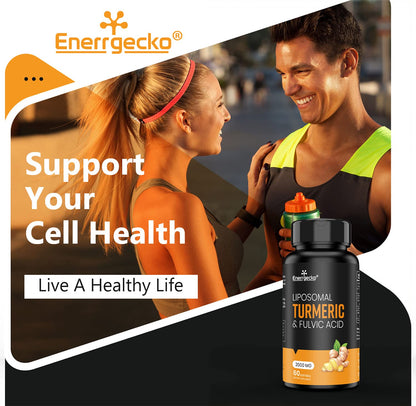 Enerrgecko 2000 mg Liposomal Turmeric Curcumin Softgels - Black Pepper & Ginger, Fulvic & Humic Acids, 3-Month Supply
