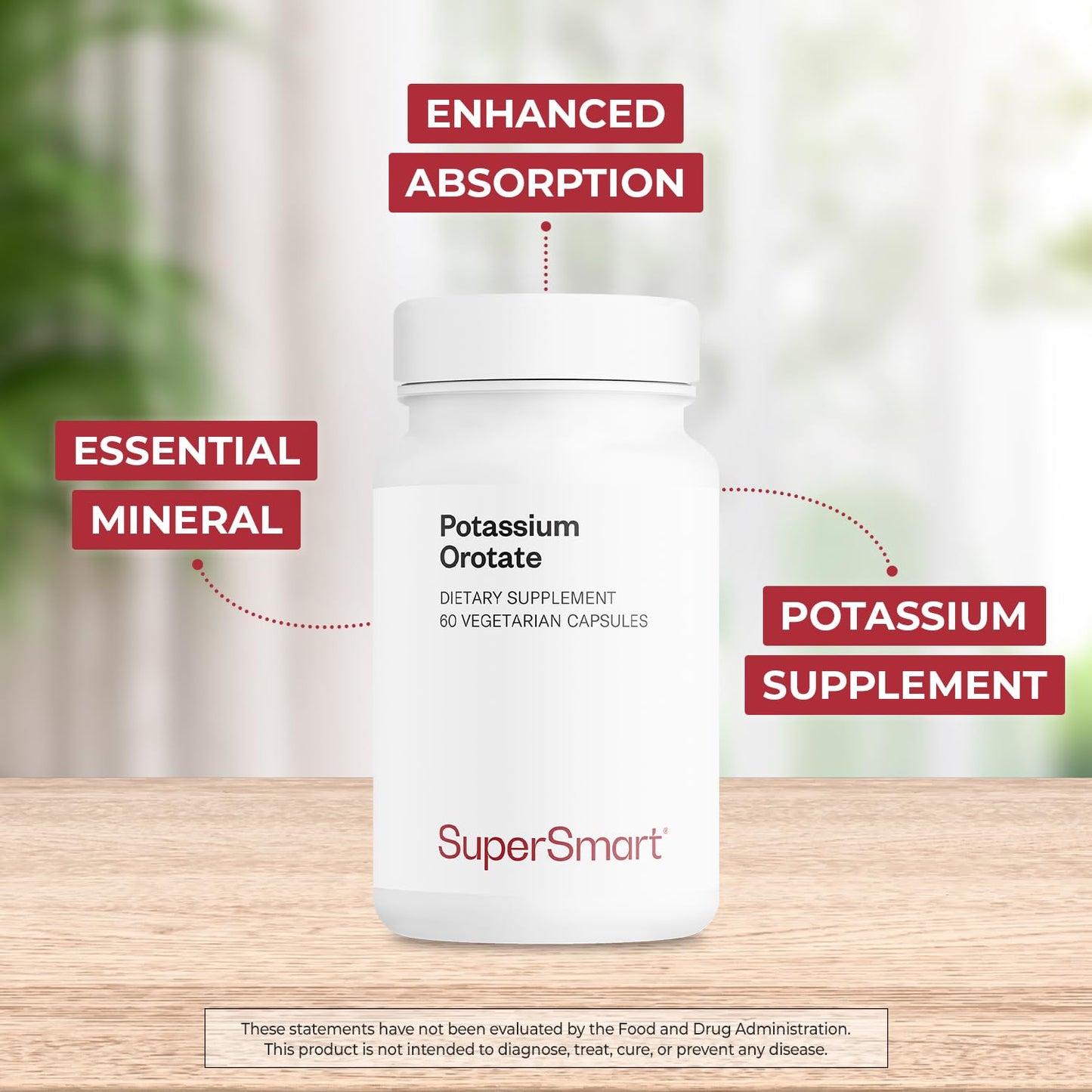 SuperSmart Potassium Orotate Supplement 450mg per Day (Enhanced Absorption) - Potassium with Orotic Acid | Non-GMO & Gluten Free - 60 Vegetarian Capsules