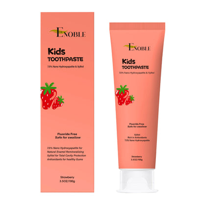 Enoble Kids Toothpaste – Fluoride-Free Strawberry, 7.5% Nano-Hydroxyapatite, 3.5 oz