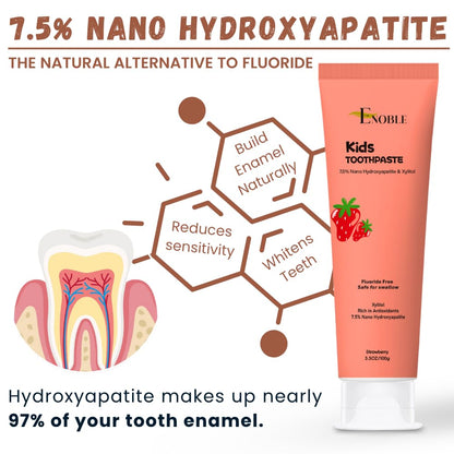 Enoble Kids Toothpaste – Fluoride-Free Strawberry, 7.5% Nano-Hydroxyapatite, 3.5 oz