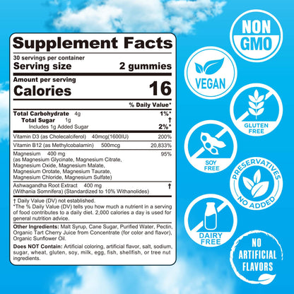 EnvyCure Magnesium Complex Gummies 400mg – 8 Forms + Ashwagandha, D3 & B12 | Vegan 120ct