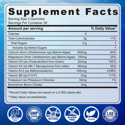 EnvyCure Calcium Gummies 600mg – Ocean Algae Calcium with Vitamin D3, K2, Magnesium | 2-Pack | Vegan, Sugar-Free