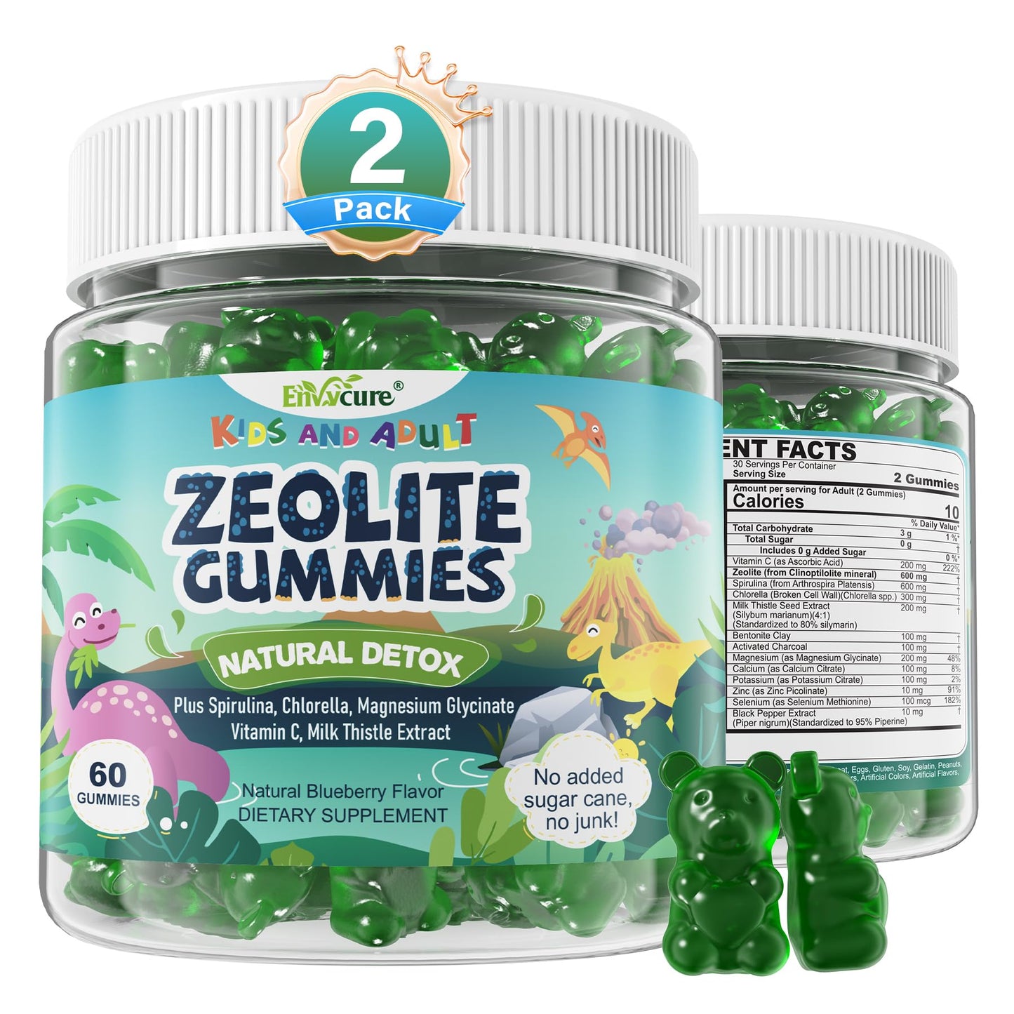 EnvyCure Zeolite Detox Gummies – Sugar-Free, Spirulina & Chlorella, for Kids & Adults – 120 Count