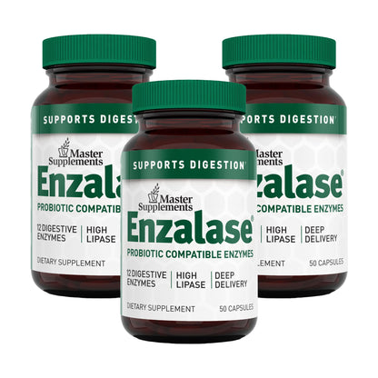 Enzalase Digestive Enzymes - 50 Capsules x3 | Probiotic Compatible, Gluten Free