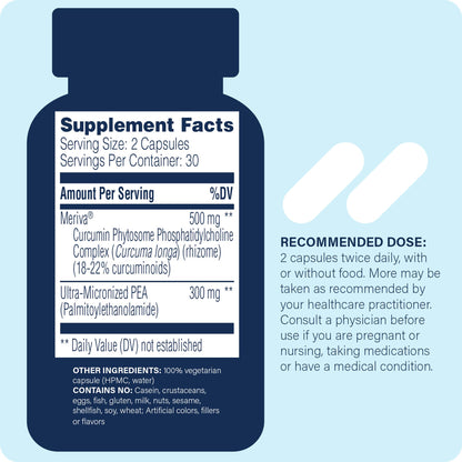 Enzyme Science PEA+ Pea + Turmeric Curcumin Supplement – Supports Nervous, Immune & Muscular Systems (60 Capsules)