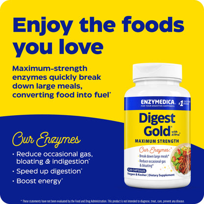 Enzymedica Digest Gold + ATPro — Max Strength Digestive Enzymes, 120 Capsules