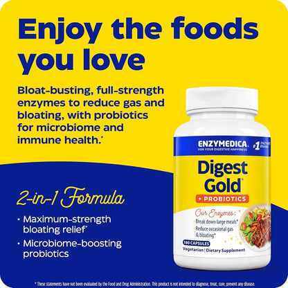 Enzymedica Digest Gold + Probiotics — 2-in-1 Digestive Enzymes & Probiotics, 180 Count