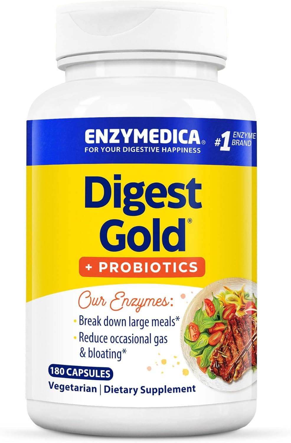 Enzymedica Digest Gold + Probiotics — 2-in-1 Digestive Enzymes & Probiotics, 180 Count