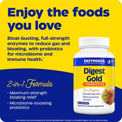 Enzymedica Digest Gold + Probiotics – 2-in-1 Digestive Enzymes & Probiotic Support, 90 Capsules