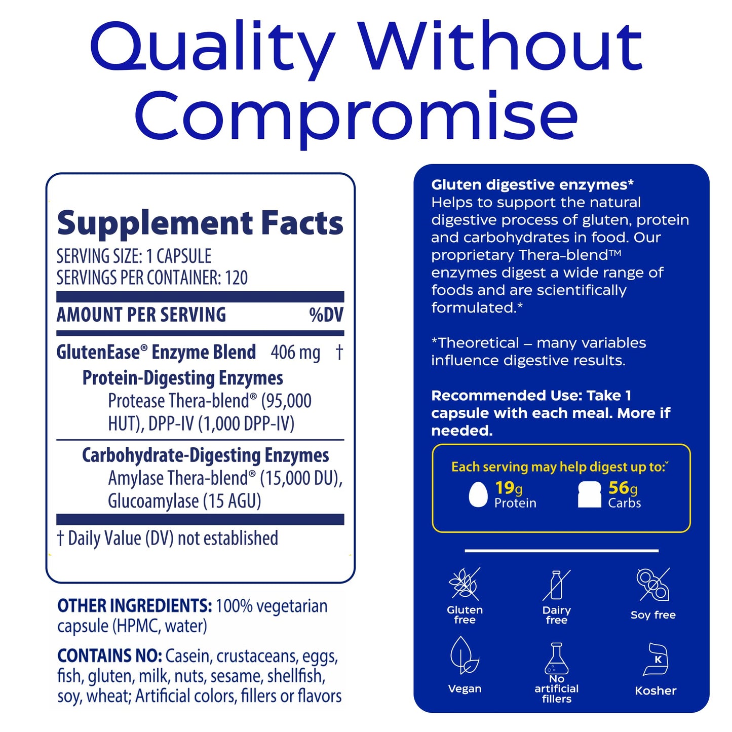 Enzymedica GlutenEase — Fast-Acting Digestive Enzymes for Gluten & Casein, 120 Capsules