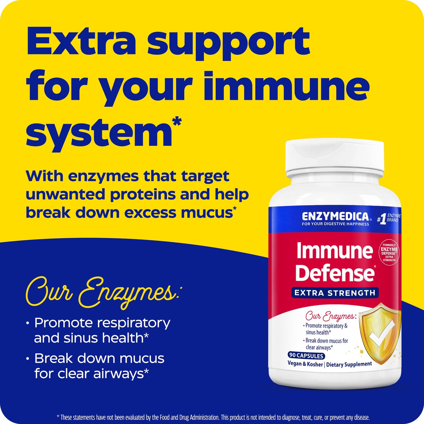 Enzymedica Immune Defense Extra Strength – Proteolytic Enzymes for 2X Immune & Respiratory Support (90 Count)