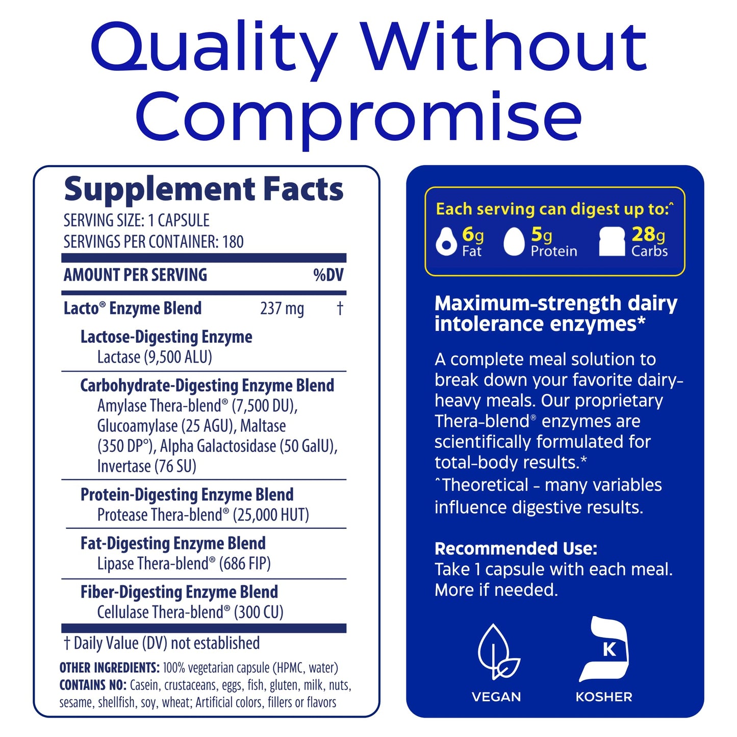Enzymedica Lacto—Advanced Lactase Pills for Dairy Support | 180 Capsules