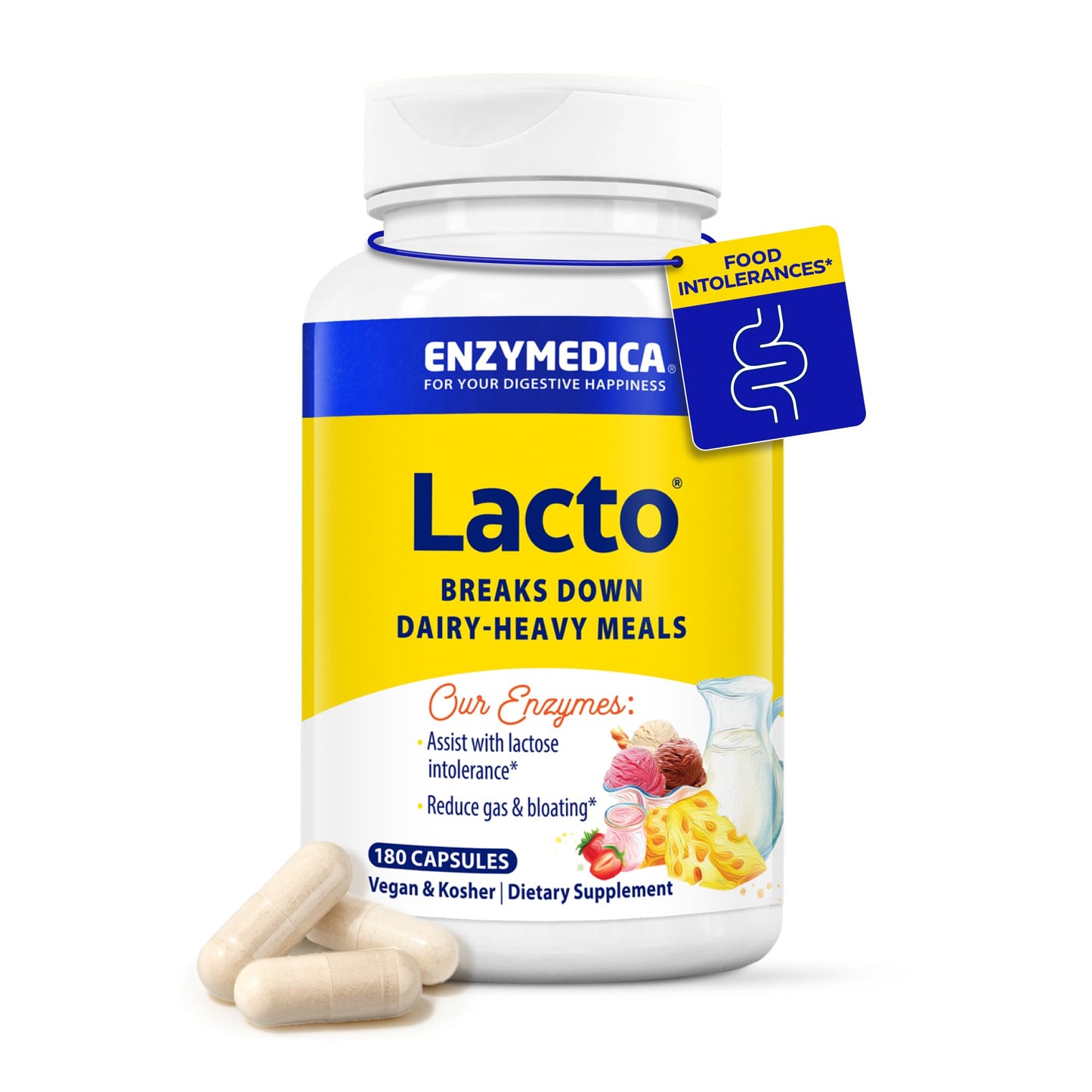 Enzymedica Lacto—Advanced Lactase Pills for Dairy Support | 180 Capsules