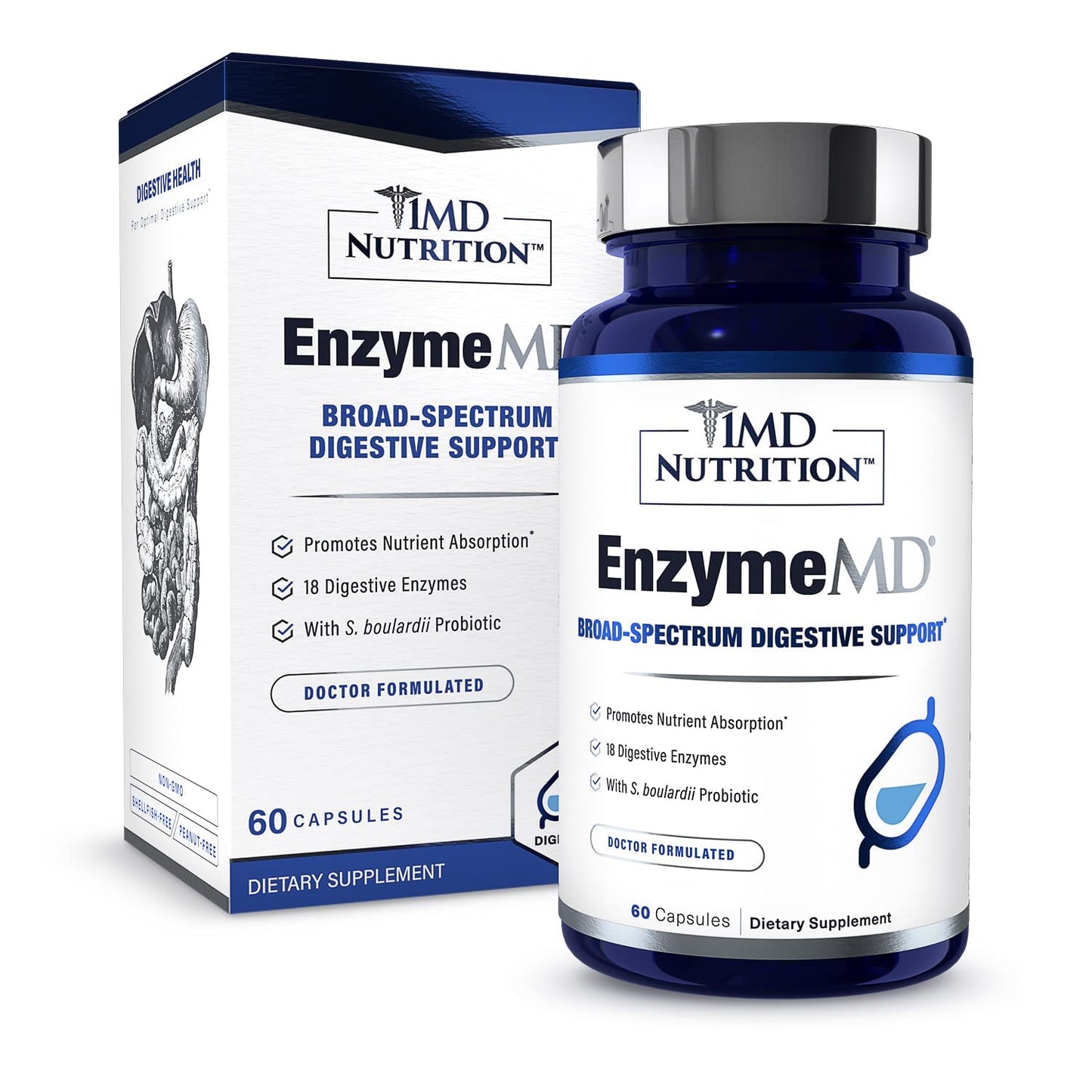 EnzymeMD by 1MD Nutrition – Doctor-Formulated Digestive Enzymes with 18 Plant-Based Enzymes | 60 Capsules