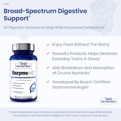 1MD Nutrition EnzymeMD – Doctor-Formulated Digestive Enzymes with 18 Plant-Based Enzymes, 120 Capsules (2-Pack)