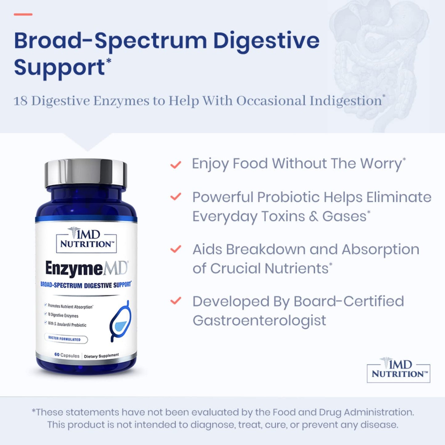 EnzymeMD by 1MD Nutrition – Doctor-Formulated Digestive Enzymes with 18 Plant-Based Enzymes | 60 Capsules