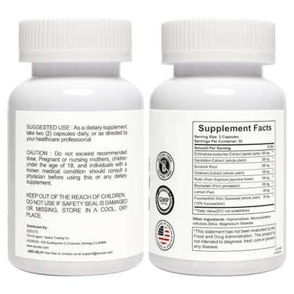 EOCUTE Lymph System Support Supplement – Lymphatic Drainage with Echinacea & Dandelion, 120 Count (2 Bottles) For Women & Men