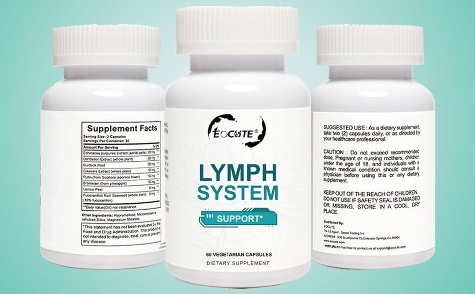 EOCUTE Lymph System Support Supplement – Lymphatic Drainage with Echinacea & Dandelion, 120 Count (2 Bottles) For Women & Men