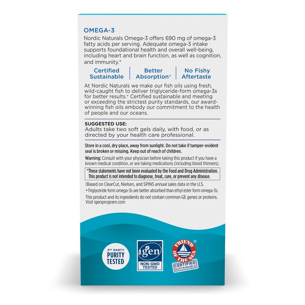 Nordic Naturals Omega-3 Lemon – 180 Soft Gels | 690 mg EPA/DHA | 90 Servings | Non-GMO