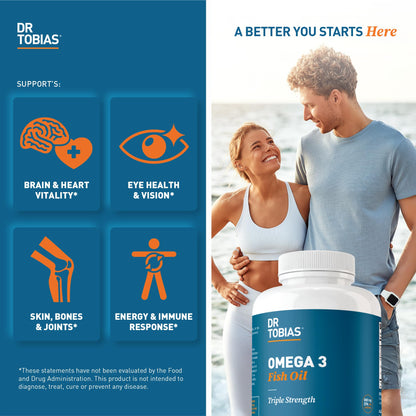Dr. Tobias Omega 3 Fish Oil 2000mg Triple Strength – EPA 800mg DHA 600mg | 180 Softgels