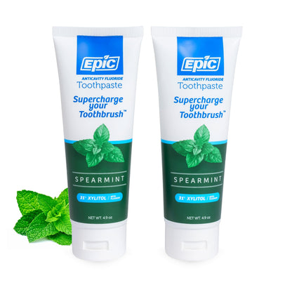 Epic Dental Xylitol Fluoride Toothpaste for Adults – SLS-Free Spearmint, 31% Xylitol – 4.9oz 2-Pack