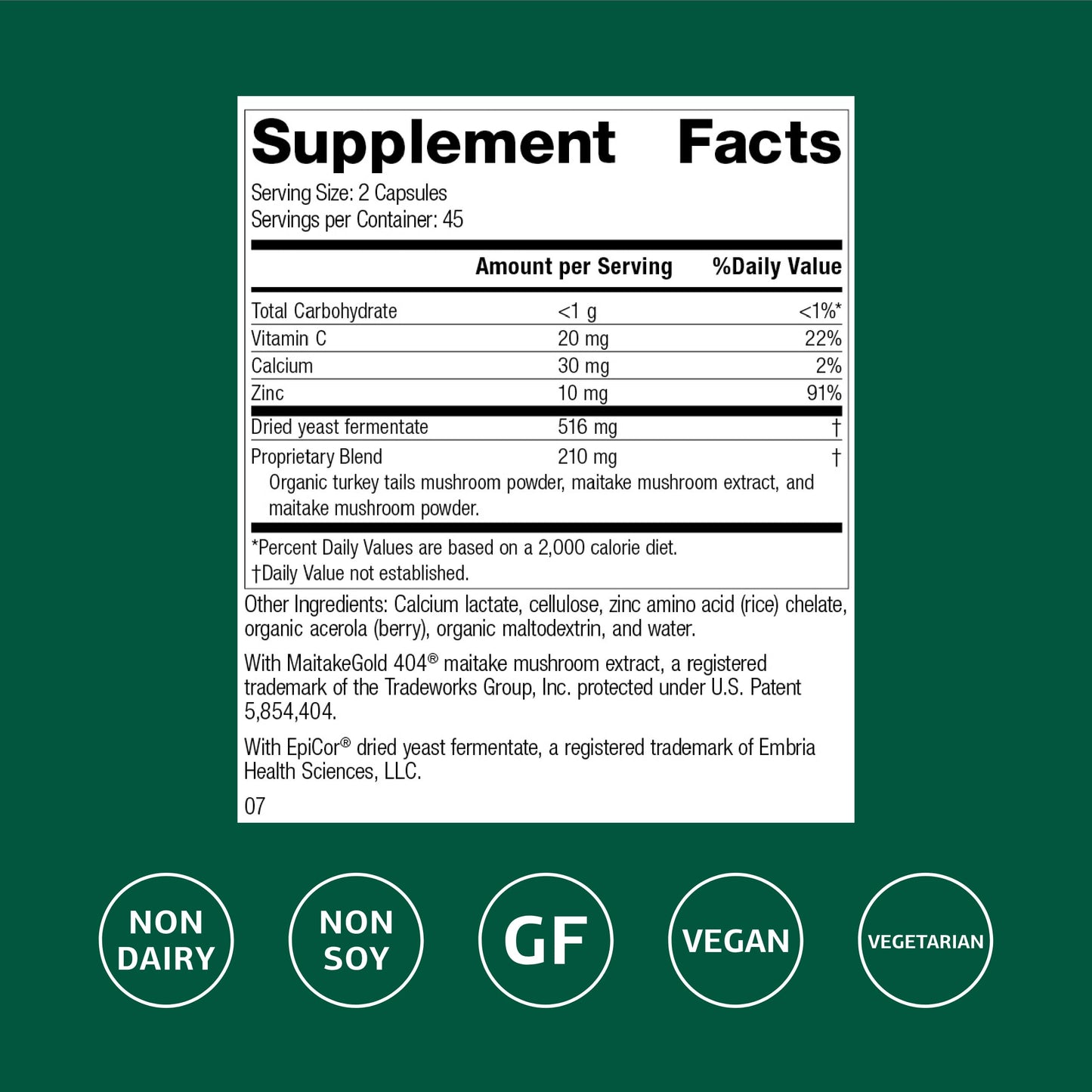 Epimune Complex by Standard Process – Vegan Immune Support with Maitake & Turkey Tail (90 Capsules)