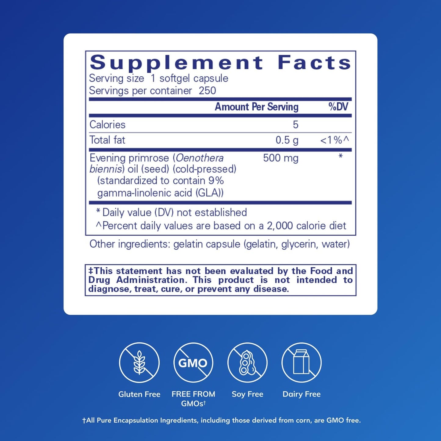 Pure Encapsulations E.P.O. (Evening Primrose Oil) – Hypoallergenic 9% GLA, 250 Softgels