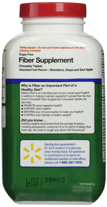 Equate Fiber Supplement - 90 Chewable Tablets (Compare to Fiber Choice)