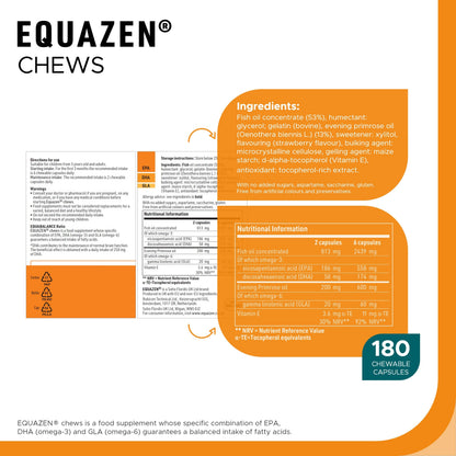 Equazen Eye Q Chews 180 Capsules - Strawberry Flavour Omega-3 & Omega-6 | May Support Concentration & Brain Development
