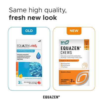Equazen Eye Q Chews 180 Capsules - Strawberry Flavour Omega-3 & Omega-6 | May Support Concentration & Brain Development