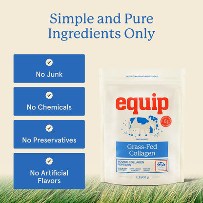 Equip Foods Grass Fed Collagen Powder – Unflavored, 30 Servings, Non-GMO