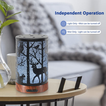 EQUSUPRO 150ml Metal Essential Oil Diffuser – Ultrasonic Cool Mist, Auto Shut-Off, 7-Color LED, Deer Pattern