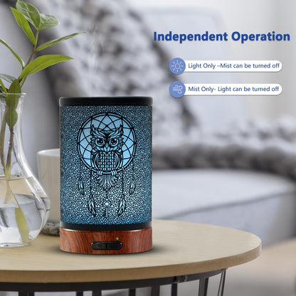 EQUSUPRO 150ml Metal Owl Essential Oil Diffuser - Auto Shut-Off, 7 LED Colors