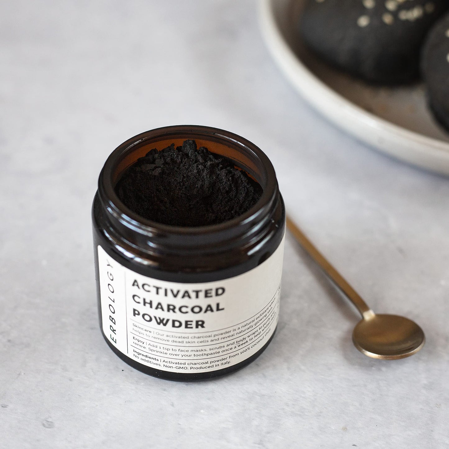 Erbology Activated Charcoal Powder 1.8 oz - Teeth Whitening & Natural Exfoliation - Digestive Aid - Vegan