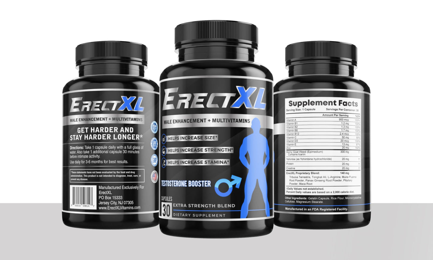 ErectXL Multivitamin for Men – Performance, Size & Stamina Booster | Nitric Oxide & Testosterone Support