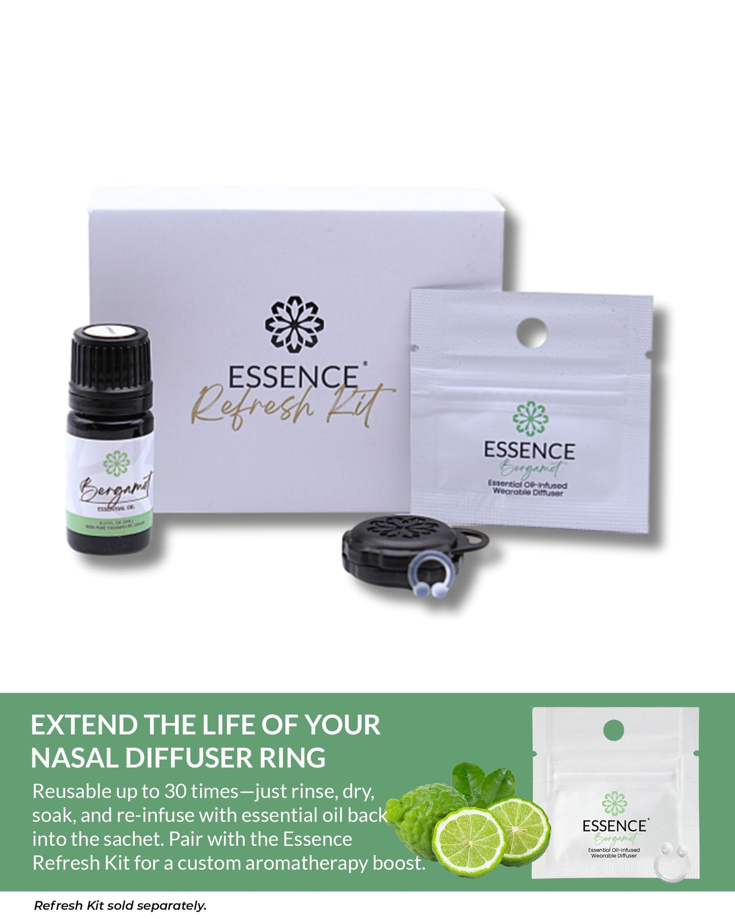 Essence Wearable Aromatherapy Nasal Diffuser | Bergamot Nose Ring Inhaler | Made in USA