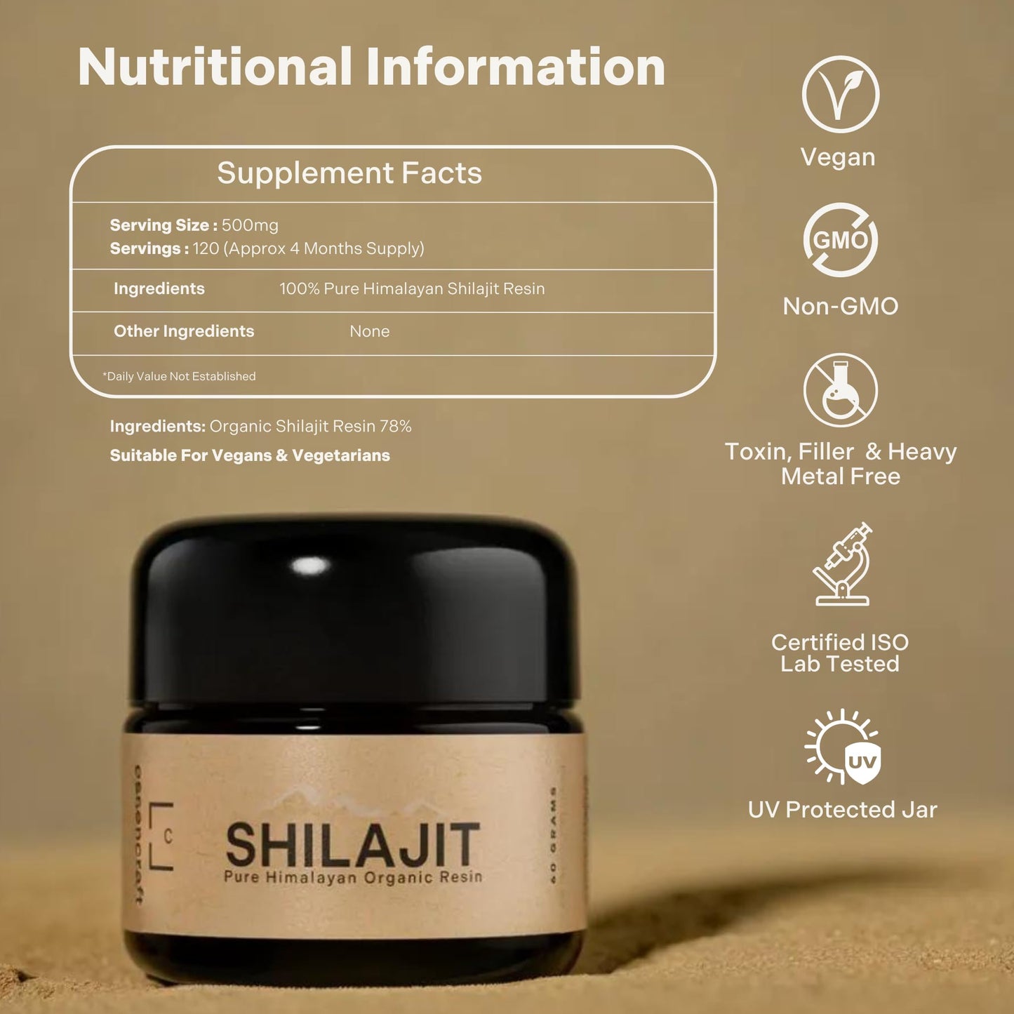 Essencraft Organic Himalayan Shilajit Resin – 500mg per Serving, 60g, Lab Tested, 85+ Minerals