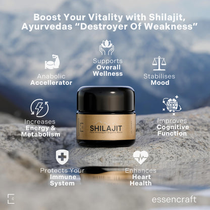 Essencraft Organic Himalayan Shilajit Resin – 500mg per Serving, 60g, Lab Tested, 85+ Minerals