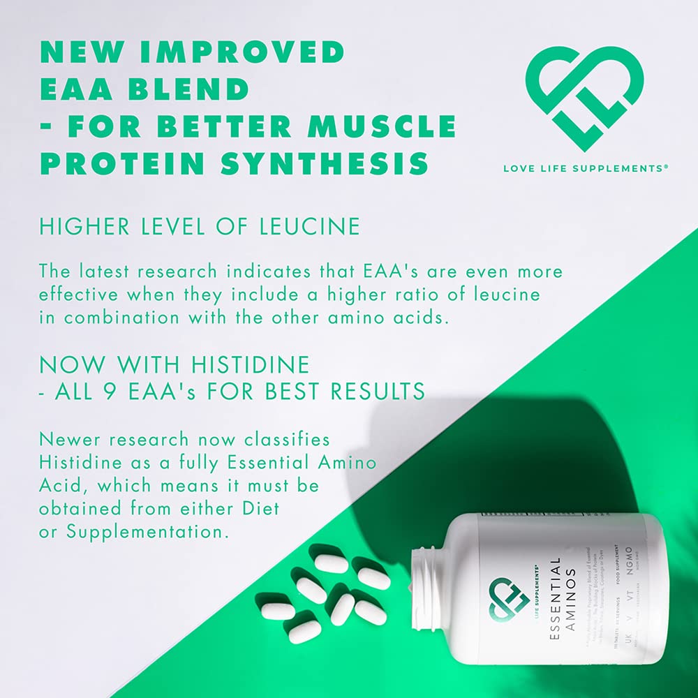 Essential Amino Acids - 300 Tablets / 60 Servings - 9 EAAs + 3 BCAAs - Vegan, 5g per Serving