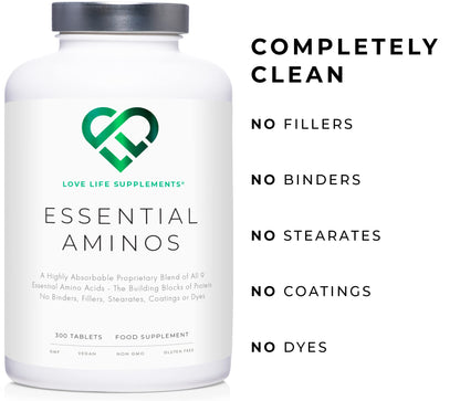 Essential Amino Acids - 300 Tablets / 60 Servings - 9 EAAs + 3 BCAAs - Vegan, 5g per Serving