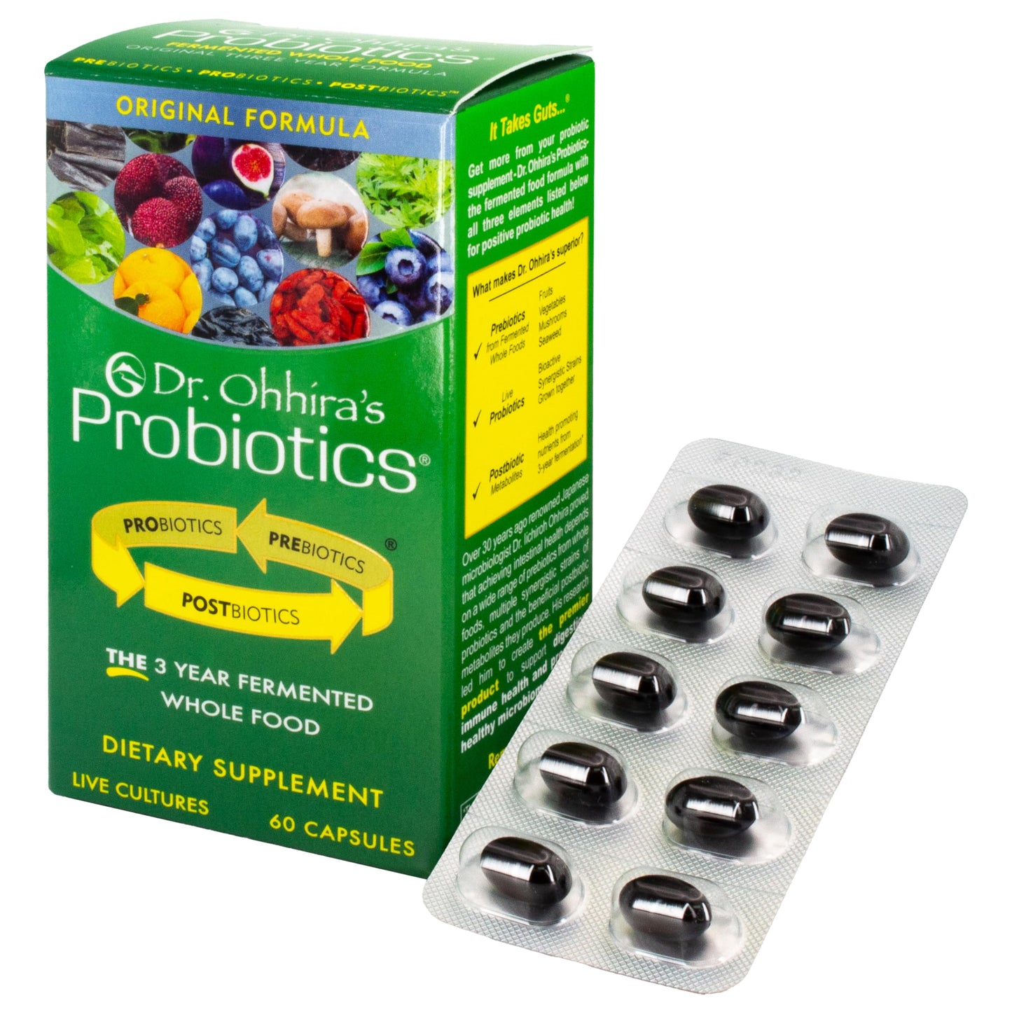 Dr Ohhira's Probiotics Original by Essential Formulas — 3-Year Fermented Prebiotics, Postbiotic Metabolites, 60 Capsules