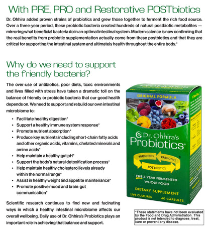 Dr Ohhira's Probiotics Original by Essential Formulas — 3-Year Fermented Prebiotics, Postbiotic Metabolites, 60 Capsules