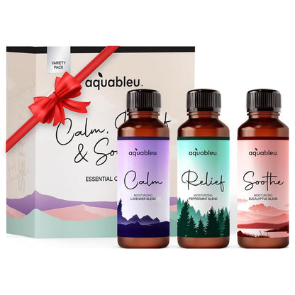 Essential Massage Oil Gift Set – Serenity Trio: Calm Lavender, Relief Peppermint, Soothe Eucalyptus (80 ml) – Beautiful Gift for Women