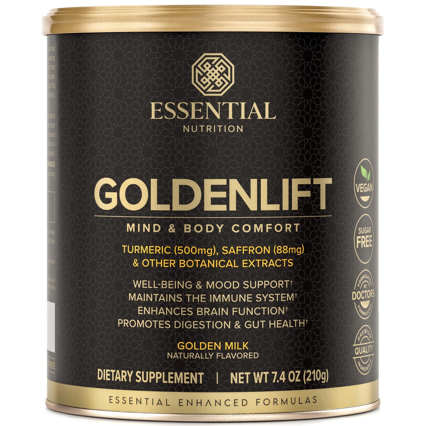 Essential Nutrition Golden Lift - Golden Milk Powder (Vegan) 7.4 oz | Turmeric, Saffron & Spices