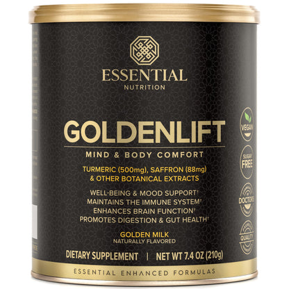 Essential Nutrition Golden Lift - Golden Milk Powder (Vegan) 7.4 oz | Turmeric, Saffron & Spices