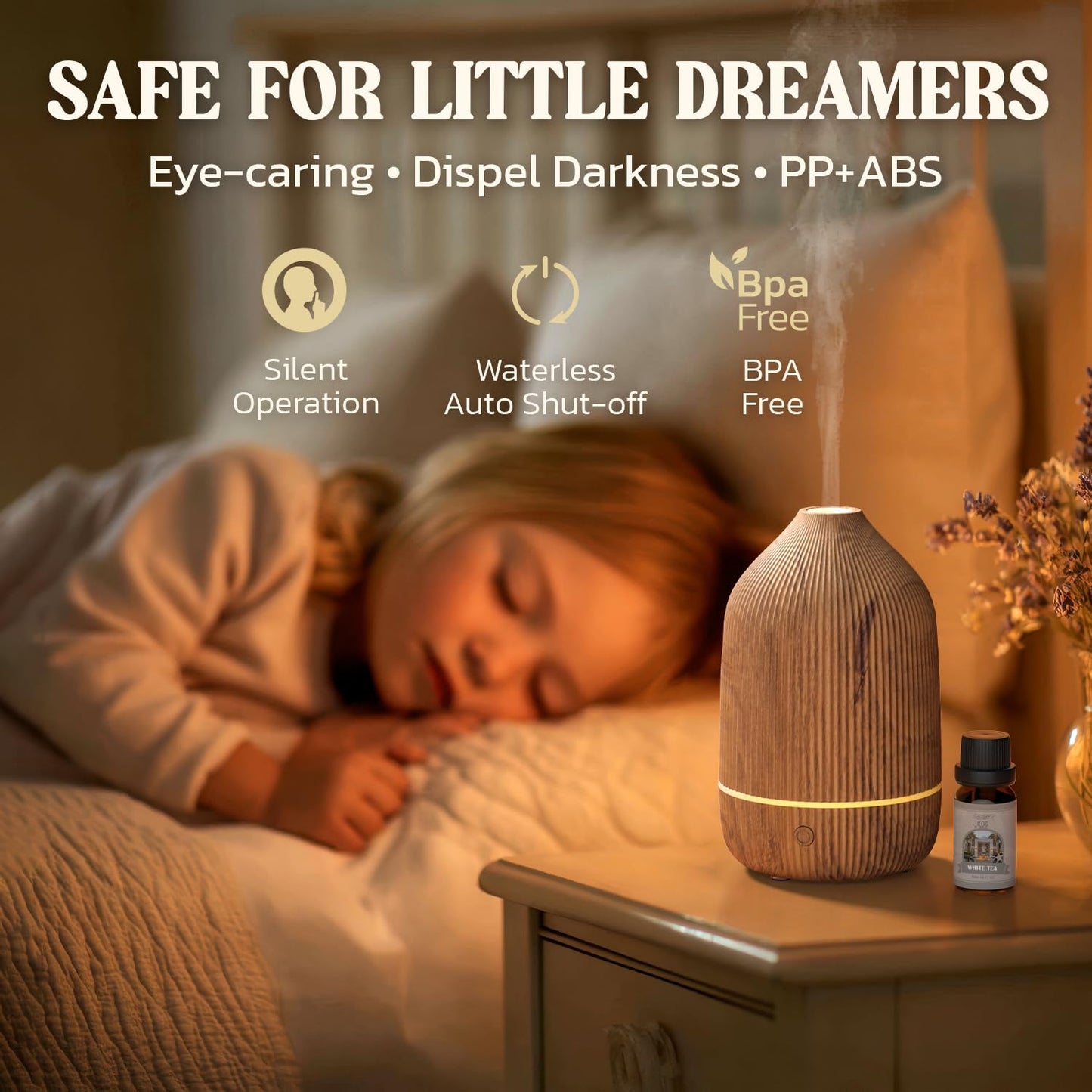 Essential Oil Diffuser 100ml – Mini Ultrasonic Aromatherapy with Auto Shut-Off & 7 LED Lights (Wood Grain)