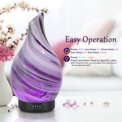Essential Oil Diffuser 120ml Ultrasonic | Glass BPA-Free, Auto-Off, 4 Timers, 7 LED Colors