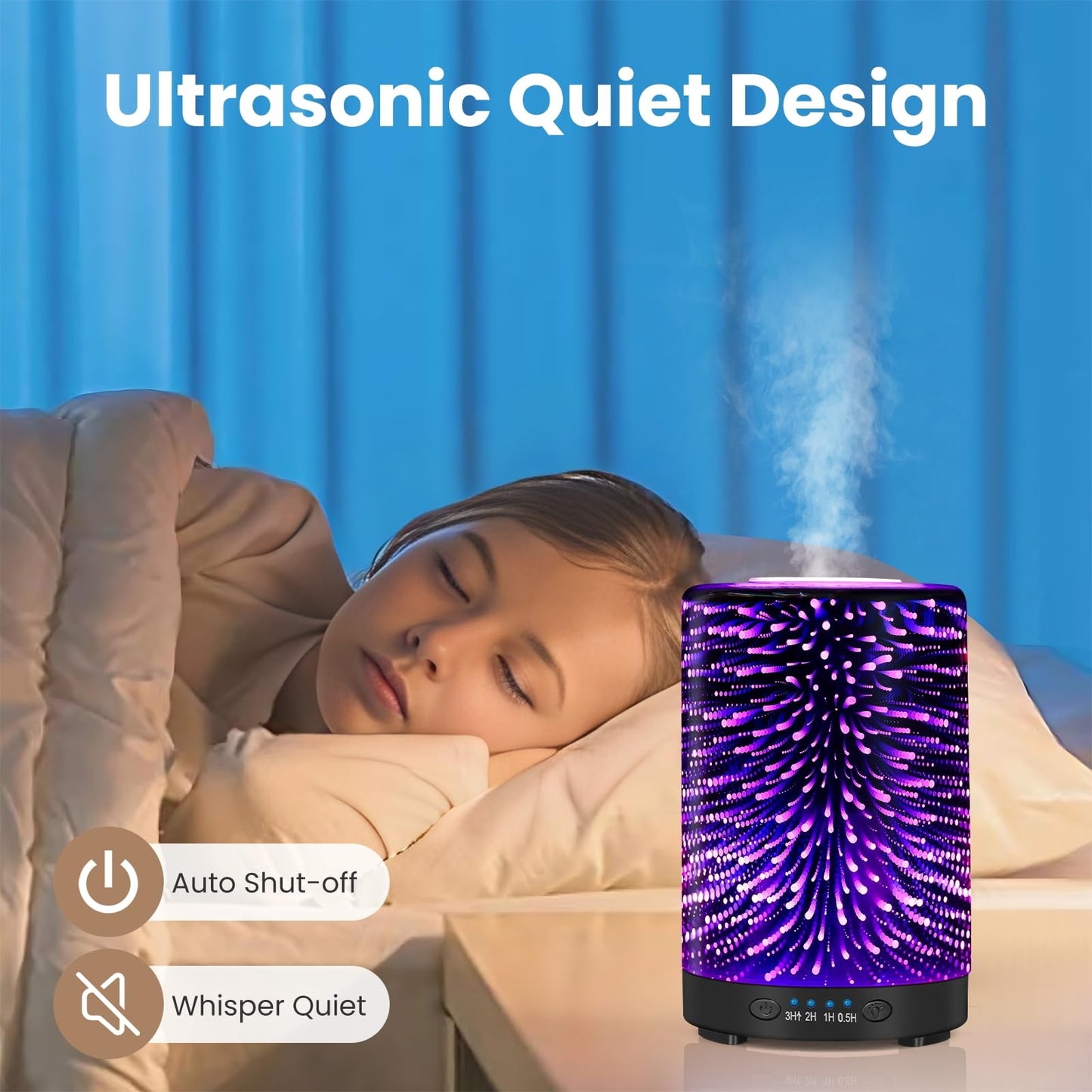 Essential Oil Diffuser 120ml Glass – 7 Color Lights, Auto Shut-Off, 4 Timers