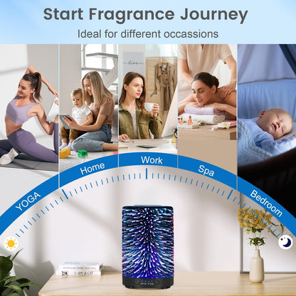 Essential Oil Diffuser 120ml Glass – 7 Color Lights, Auto Shut-Off, 4 Timers