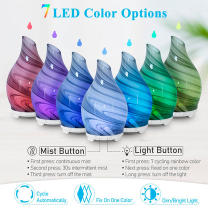 Essential Oil Diffuser 120ML Glass Ultrasonic Aromatherapy Humidifier – 7-Color LED Lights, Auto-Off, Ultra-Quiet